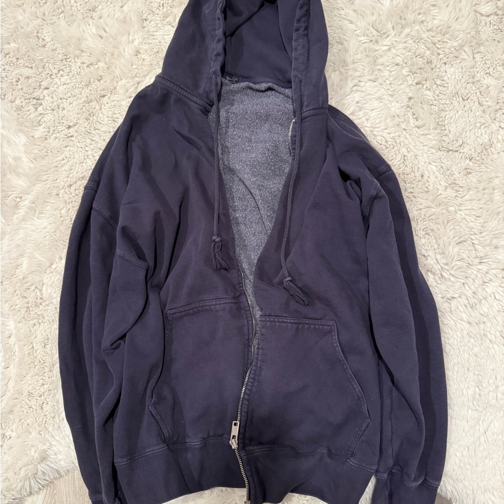 Brandy Melville Navy Blue Zip-Up zip ups hoodie size one size (fits Large)